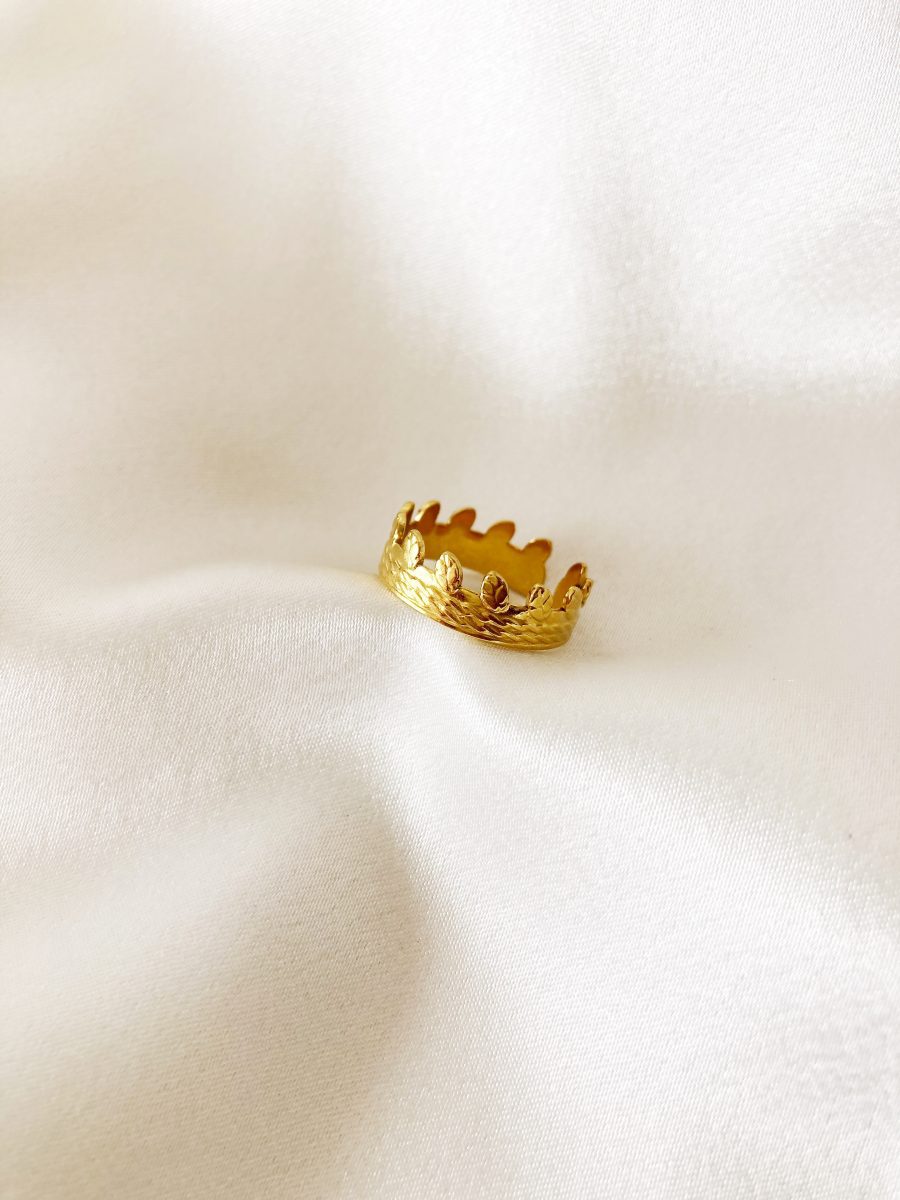 Anel em Aço Dourado Ajustável com Folhas Pequeninas