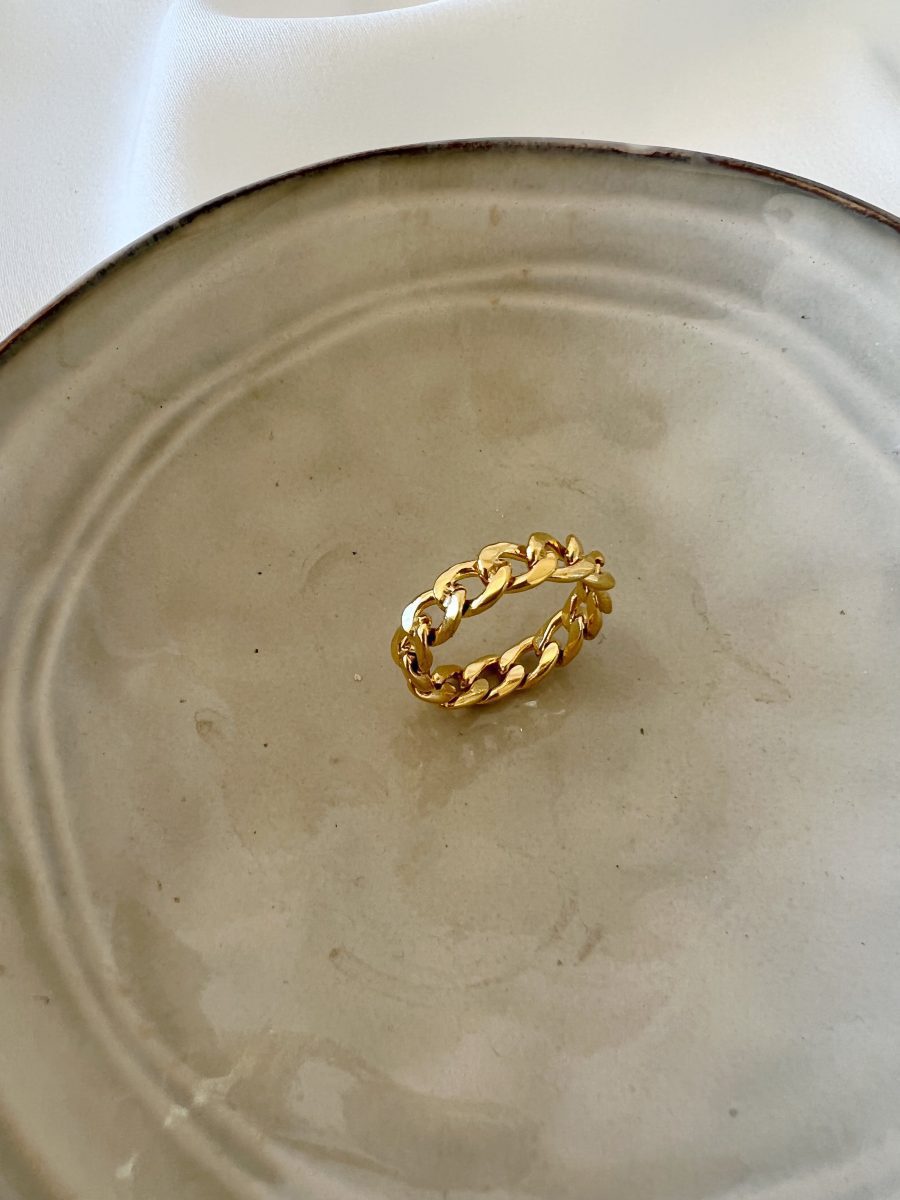 Anel em Aço Dourado com Malha Média