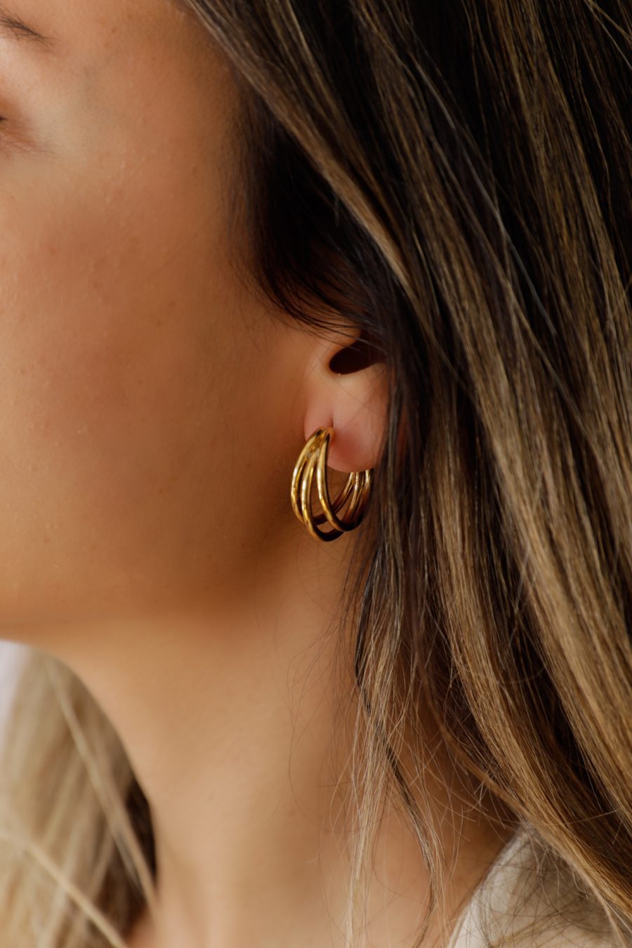 Argolas Mayara Triplas em Prata com Banho de Ouro 24K