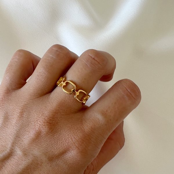 Anel em Aço Dourado com Malha Grande