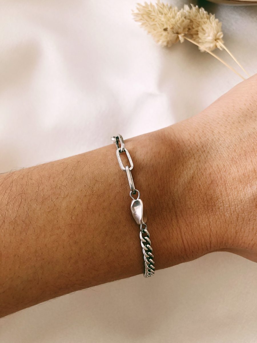 Pulseira com Malha Pequena e Rectangular em Prata