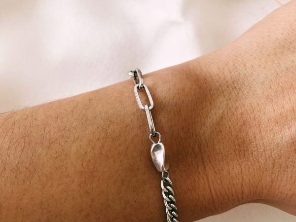 Pulseira com Malha Pequena e Rectangular em Prata