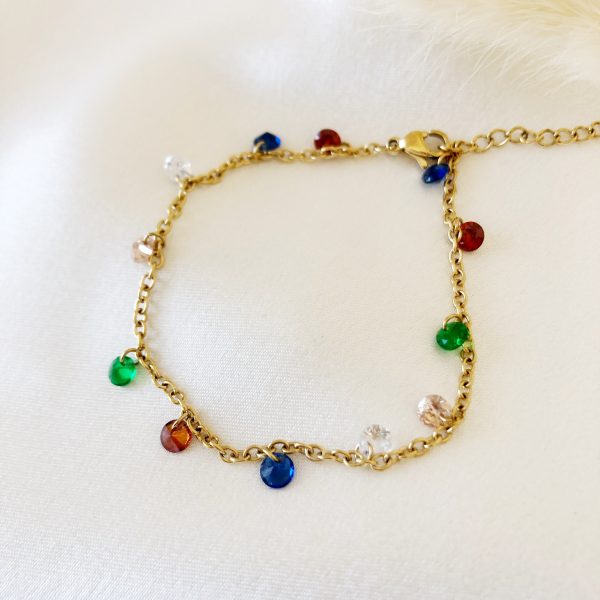 Pulseira sem Aço Douradas com Pedras Coloridas