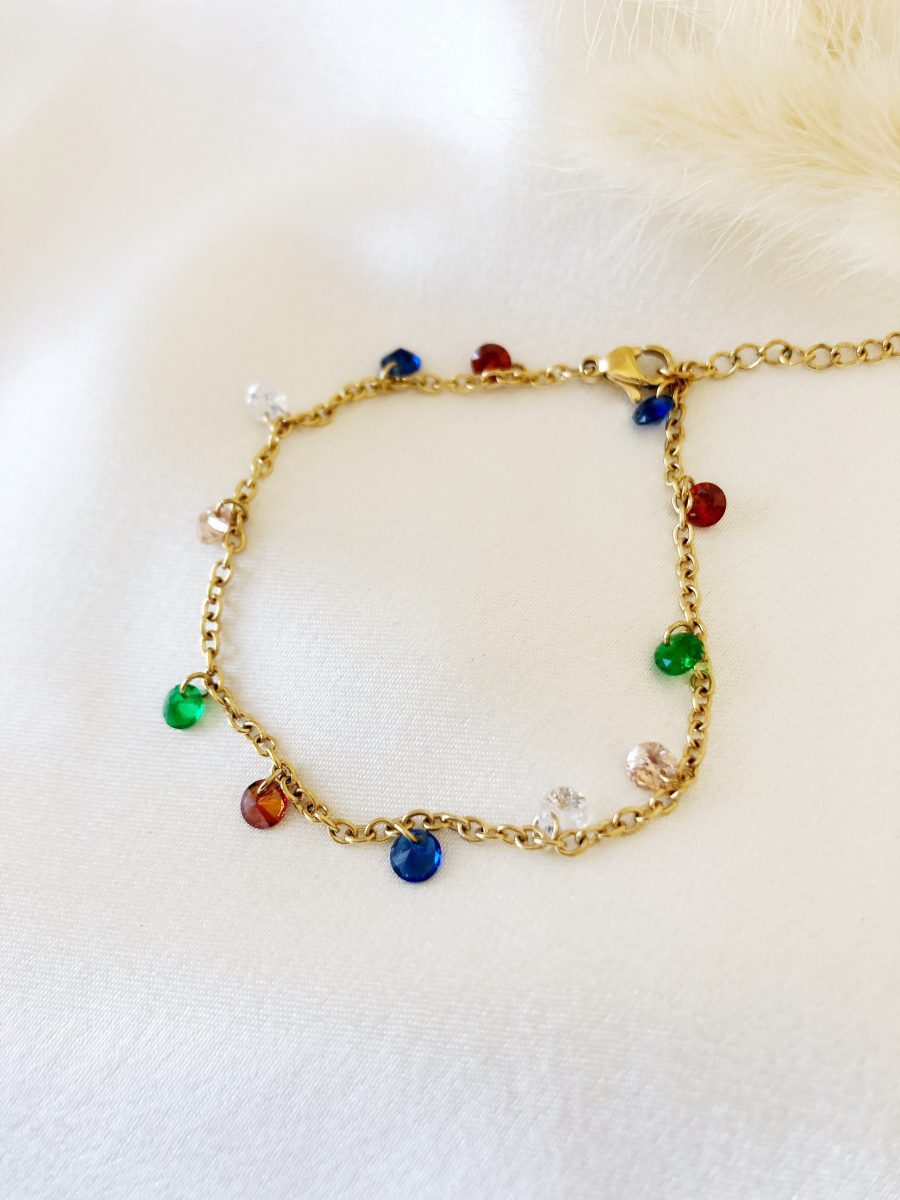 Pulseira sem Aço Douradas com Pedras Coloridas
