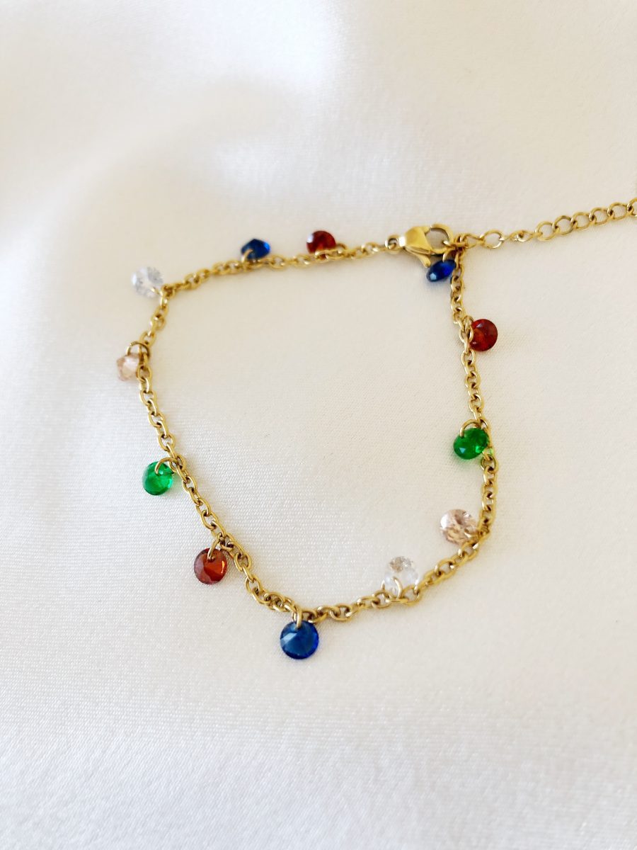 Pulseira sem Aço Douradas com Pedras Coloridas