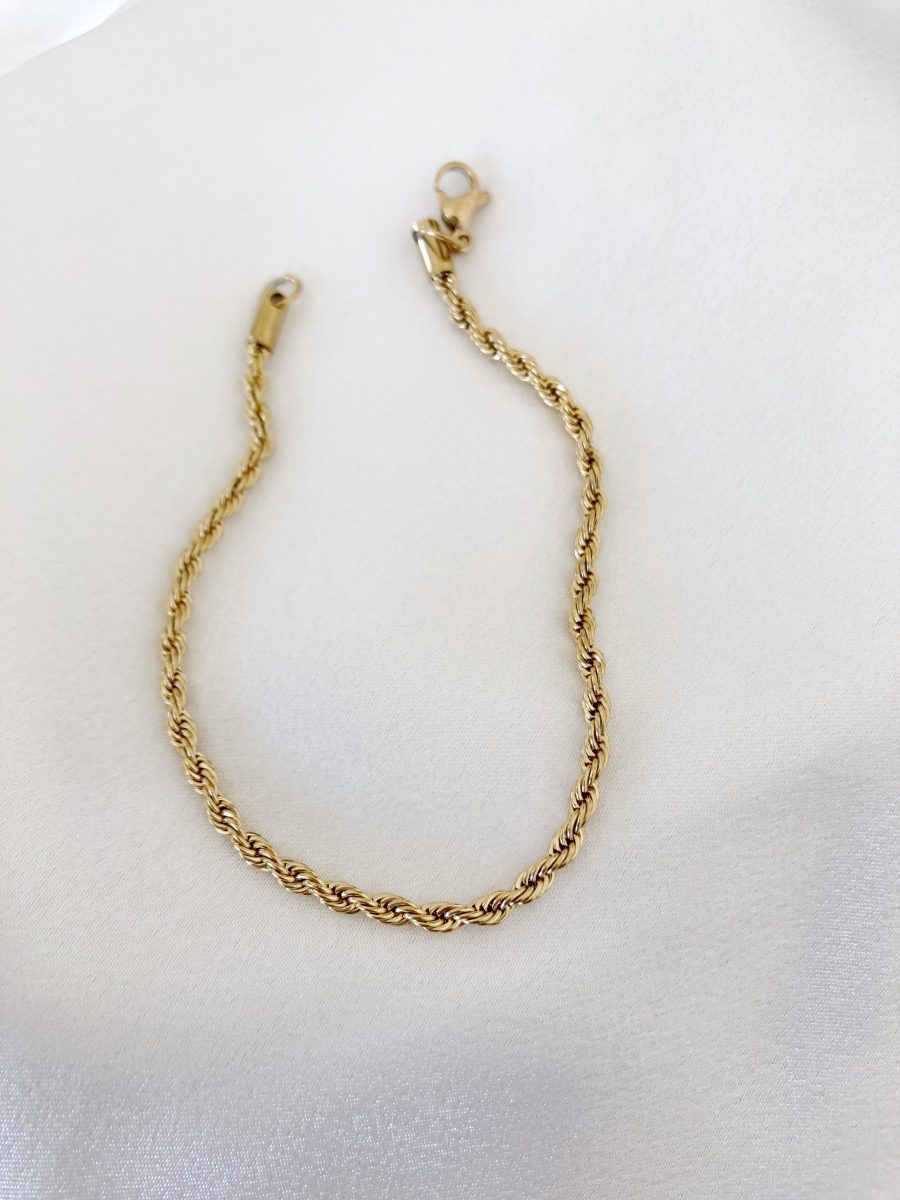 Pulseira em Aço Dourada para o Pé Entrelaçada Fininha