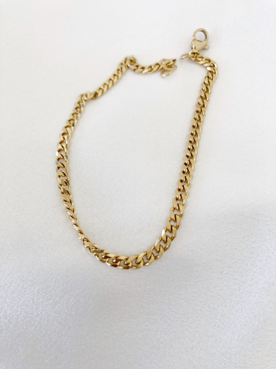 Pulseira em Aço Dourada para o Pulso ou Pé Malha Clássica Trabalhada