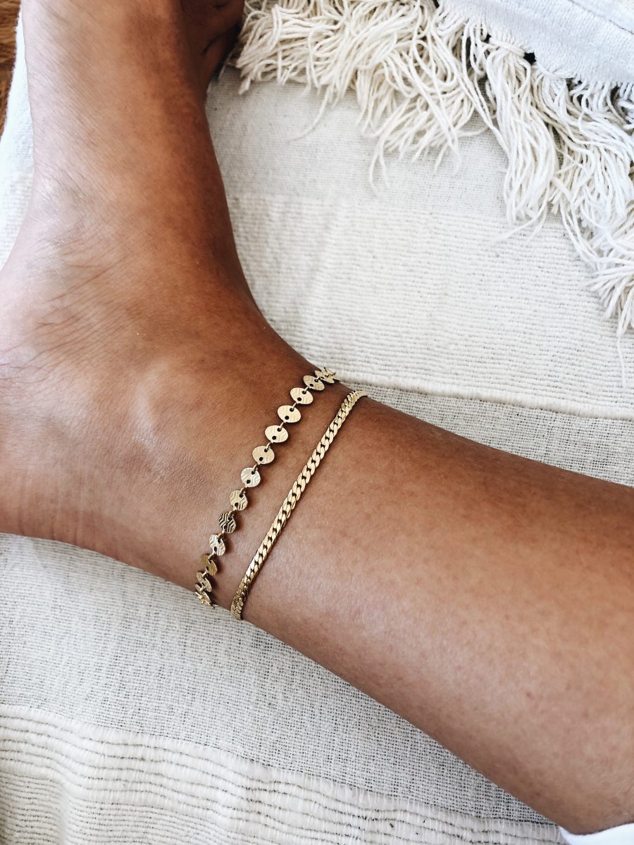 Pulseira em Aço Dourada para o Pulso ou Pé com Formas Ovais