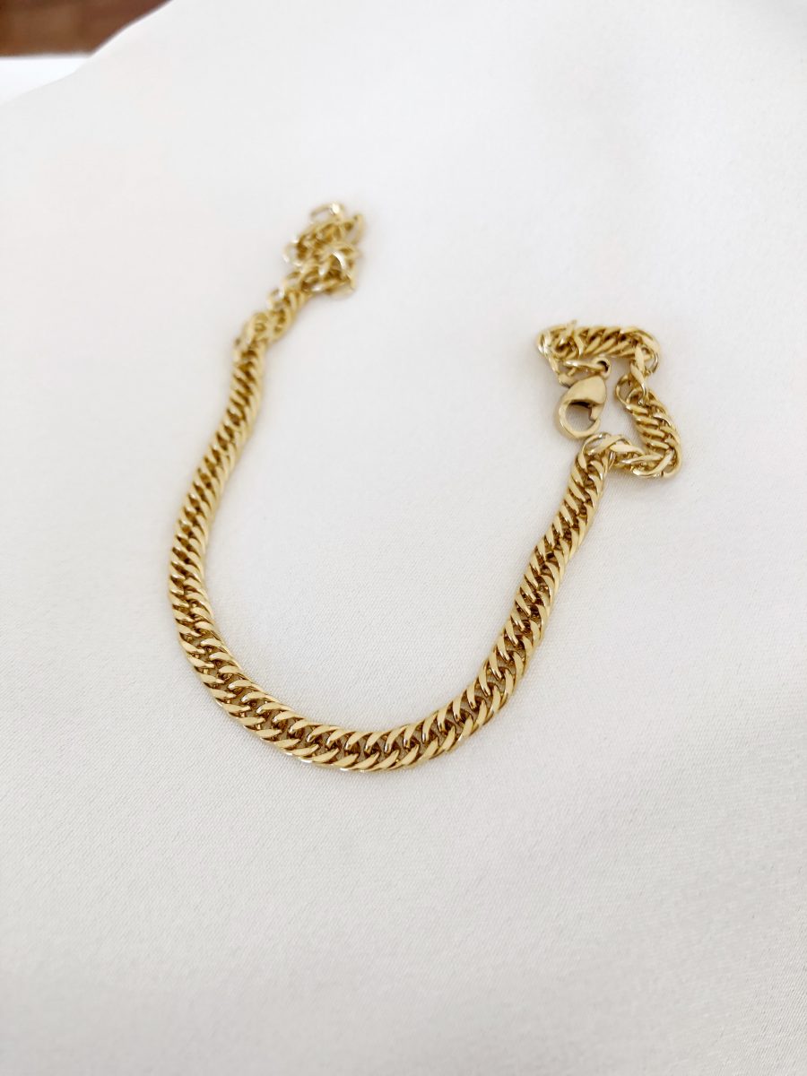 Pulseira em Aço Dourada para o Pulso ou Pé com Malha Larga