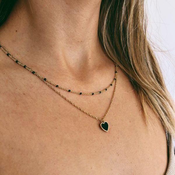 Colar em Aço Dourado com Coração Preto