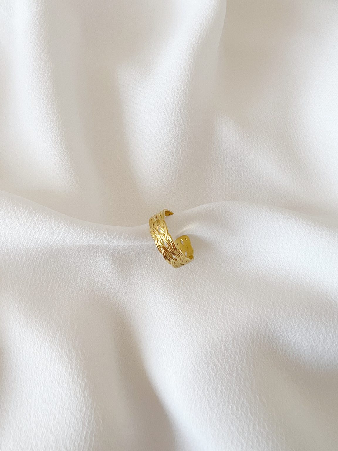 Anel em Aço Dourado Ajustável Trança Dupla