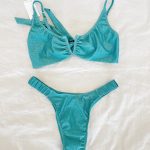 Biquini Azul Brilhante em V com Cueca com Franzida