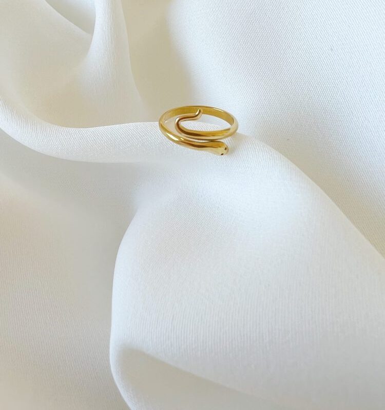 Anel em Aço Dourado Com Cobrinha
