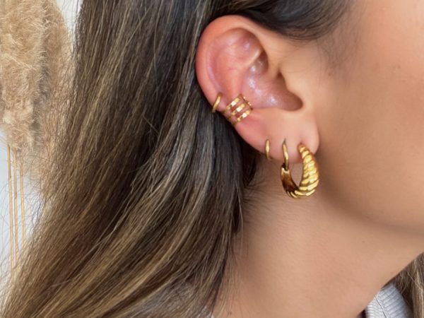 Ear cuff em Aço Triplo Ondulado Dourado ou Prateado