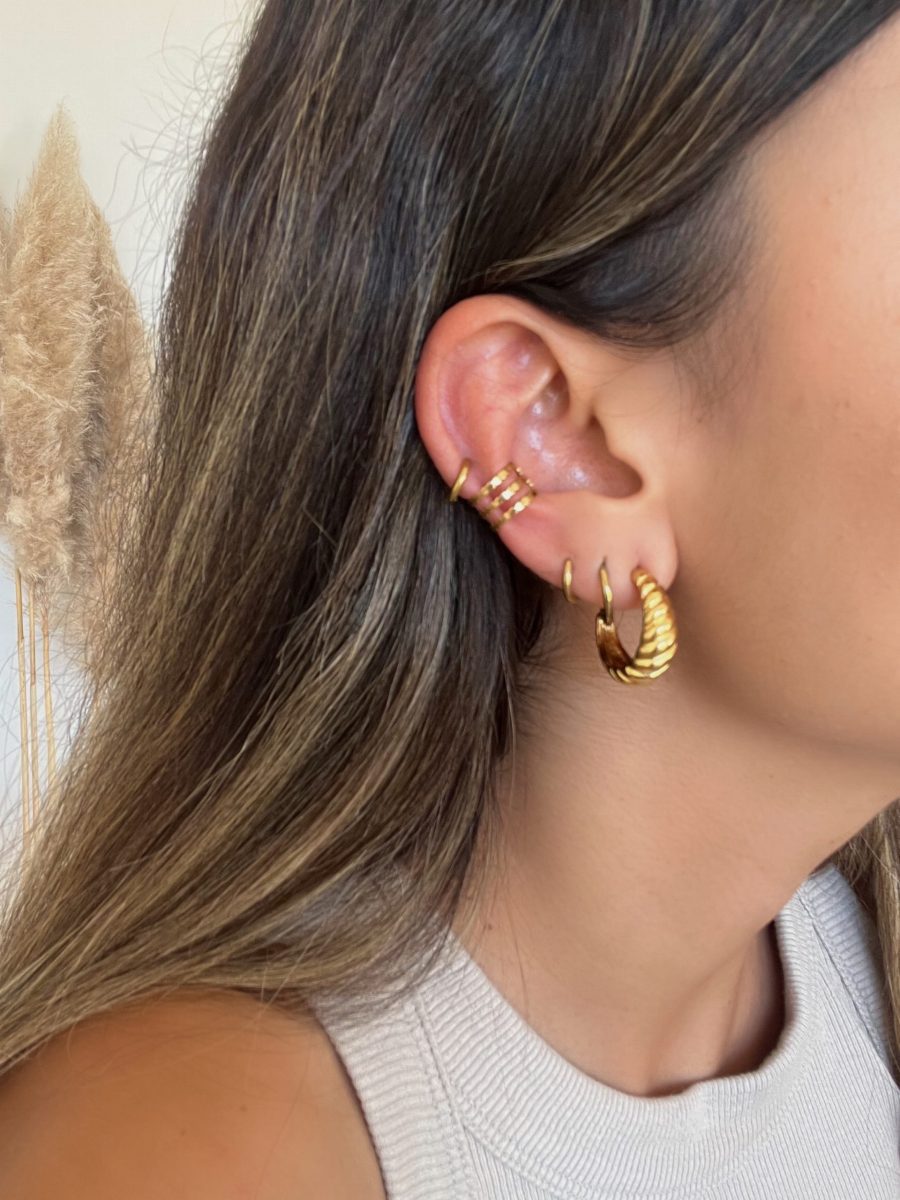 Ear cuff em Aço Triplo Ondulado Dourado ou Prateado