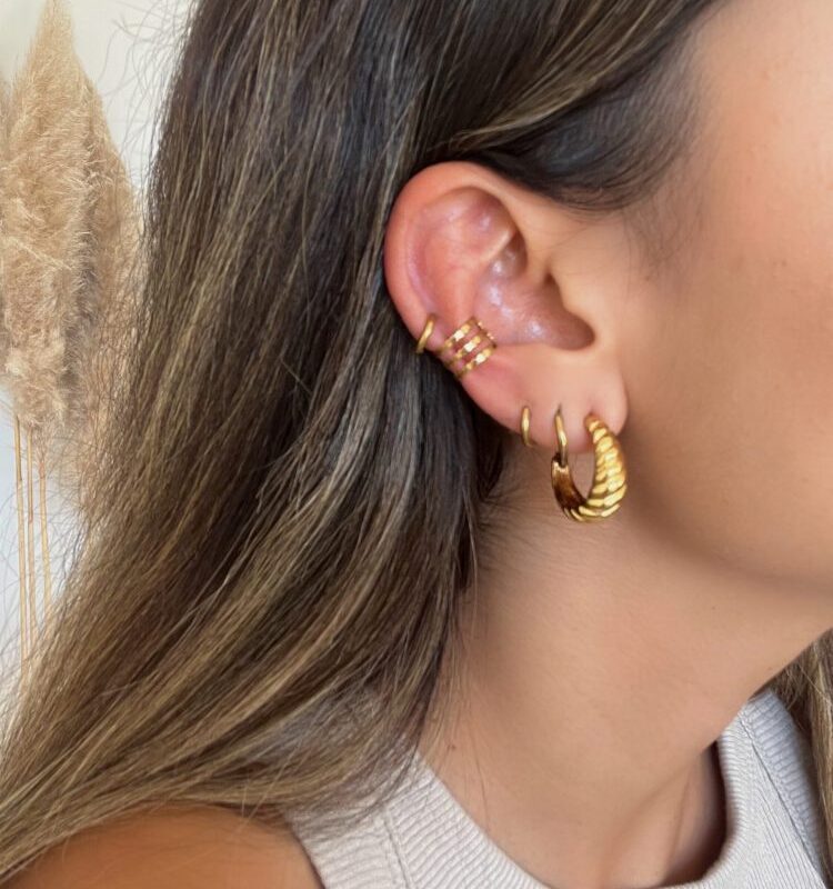 Ear cuff em Aço Triplo Ondulado Dourado ou Prateado