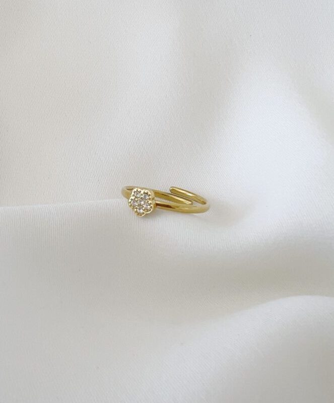 Anel em Aço Dourado Flor com Zircónias