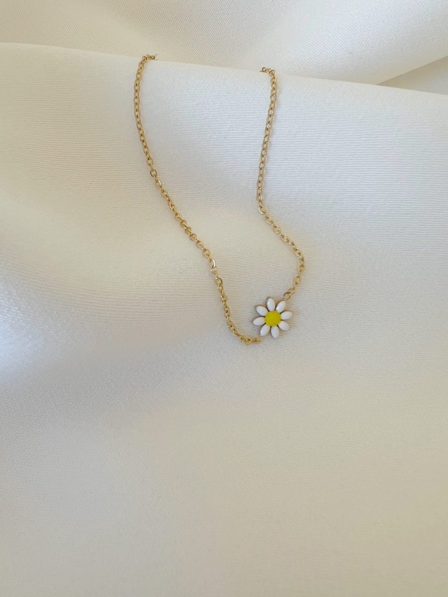 Pulseira em Aço Dourada com Margarida