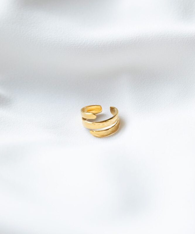 Anel em Aço Dourado Ajustável Espiral