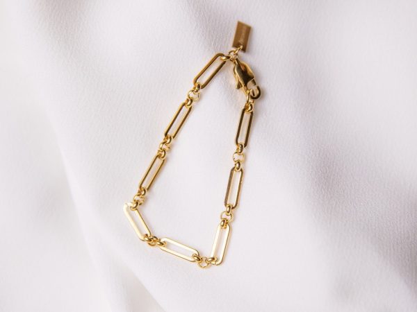 Pulseira em Aço Dourada com Malha Rectangular Pequena