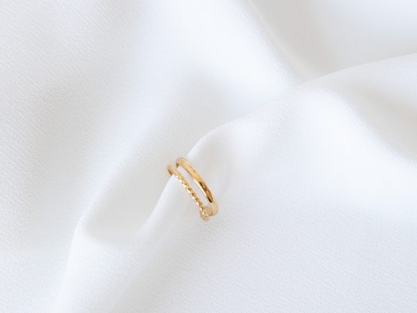 Anel em Aço Dourado Duplo Liso e com Traços