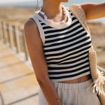Blusa de Malha às Riscas Preta e Creme