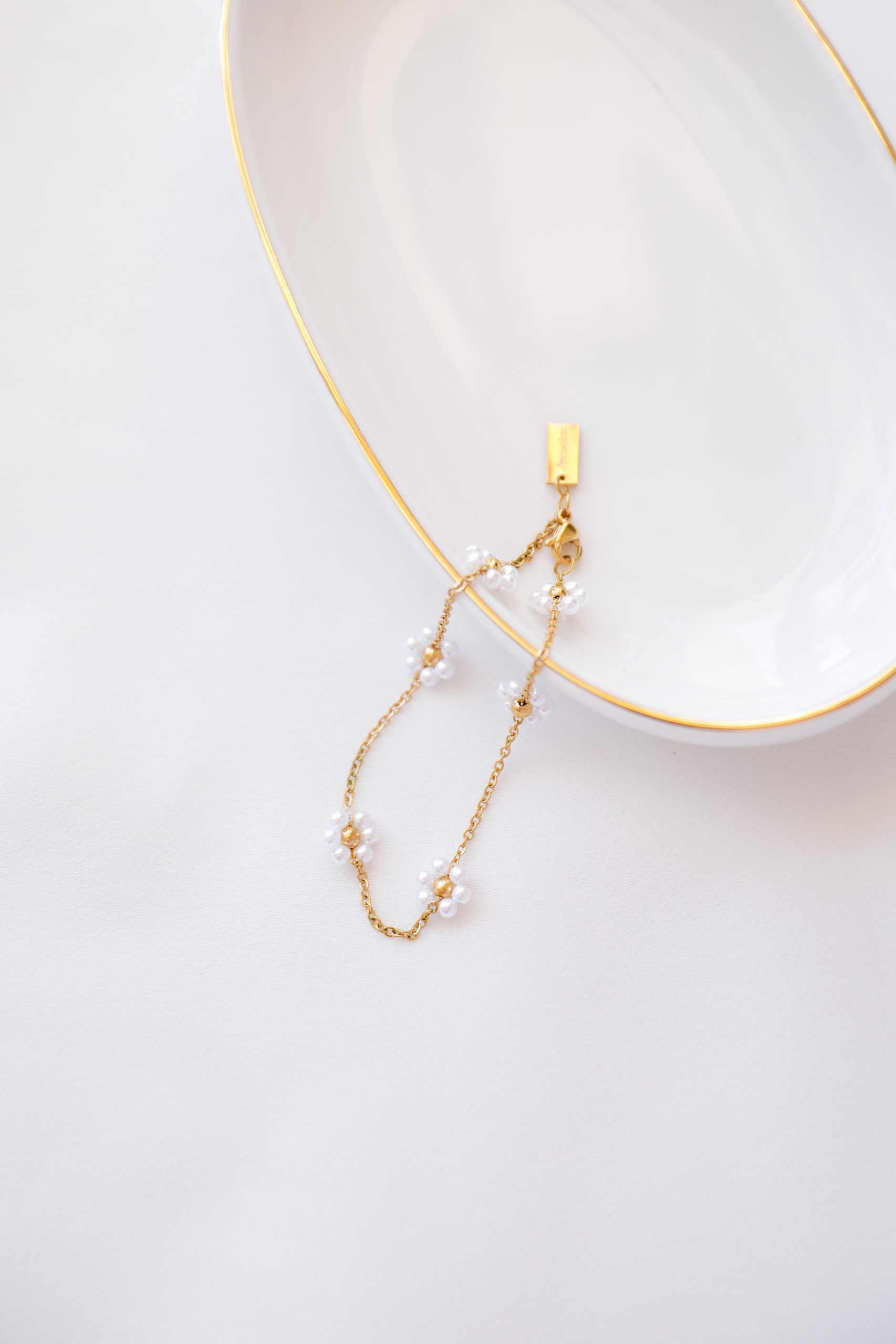 Pulseira para o Pé ou para o Pulso de Pérolas com Margaridas