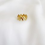 Anel em Aço Dourado Ajustável com Formas Ovais