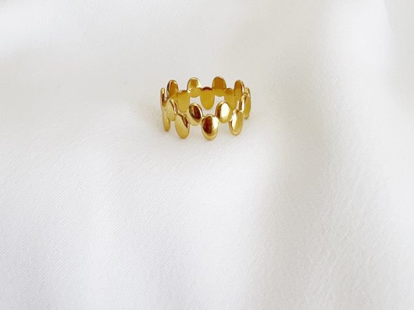 Anel em Aço Dourado Ajustável com Formas Ovais