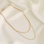 Colar em Aço Dourado Duplo com Malha Lisa e Rectangular Pequenina