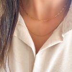 Colar em Aço Dourado Duplo com Malha Lisa e Rectangular Pequenina