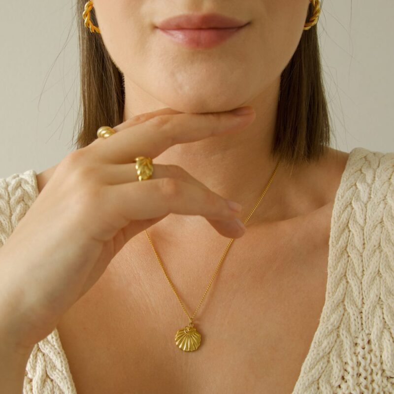 Colar em Aço Dourado com Concha Achatada