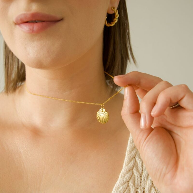 Colar em Aço Dourado com Concha Achatada