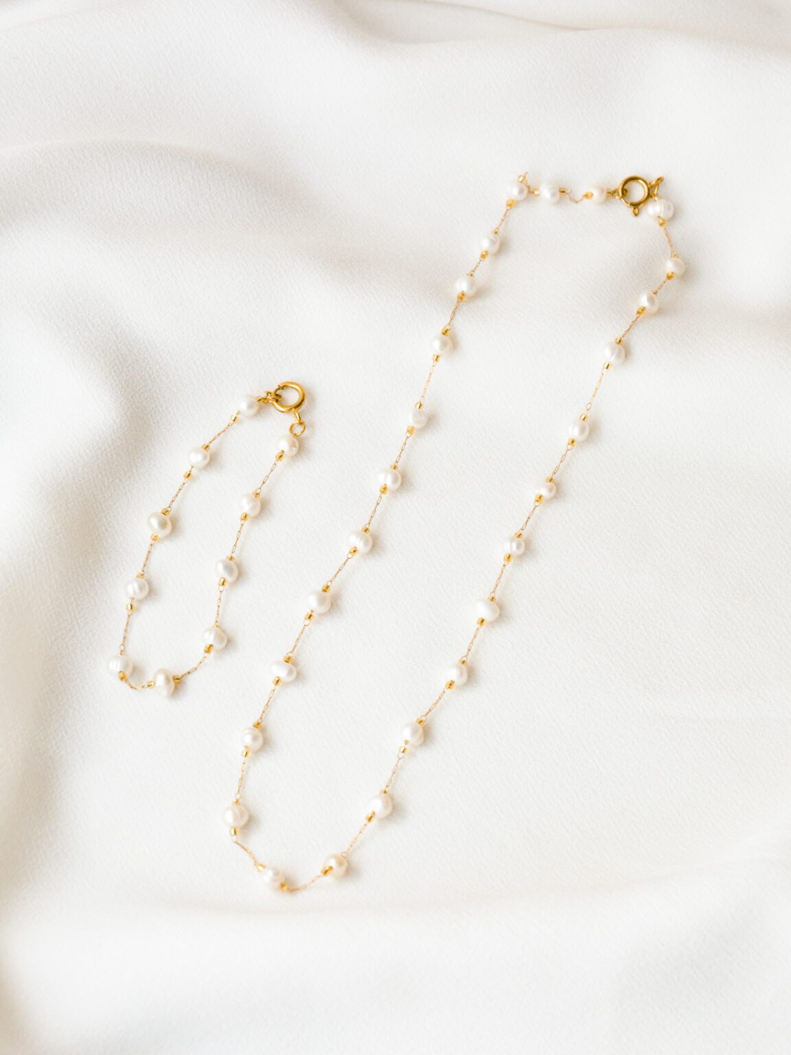 Conjunto em Aço Colar e Pulseira com Pérolas de Água Doce