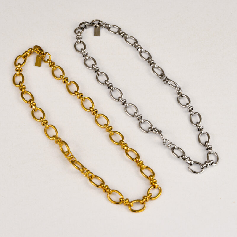 Colar em Aço Contemporâneo Dourado ou Prateado com Elos Ovais